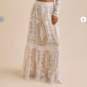 Altar’d State Ivory Floral Lace Maxi White Skirt Boho Sheer Festival Romantic S